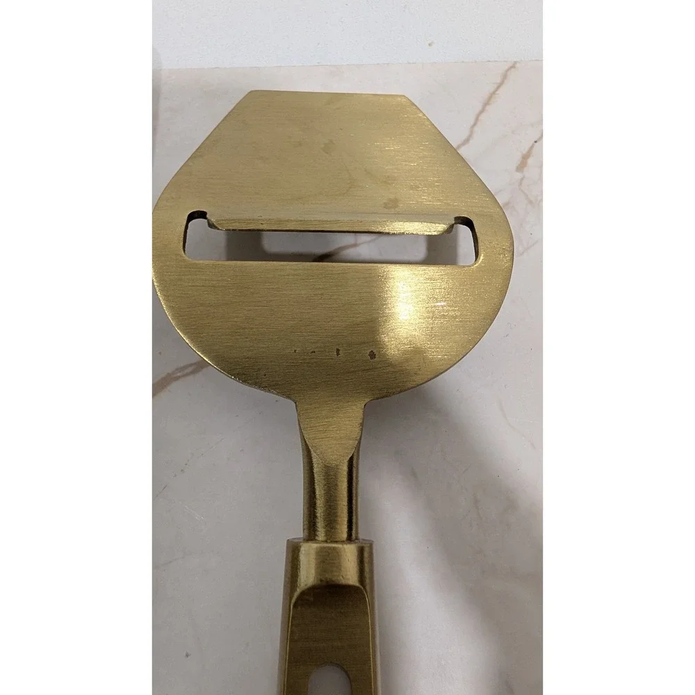 Anthropologie Gold Cheese Serving Set Spreader and Slicer White Inlay Handles